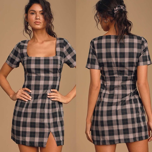 Lulus Dresses & Skirts - Lulus | Extra Credit Black and Red Plaid Short Sleeve Mini Dress